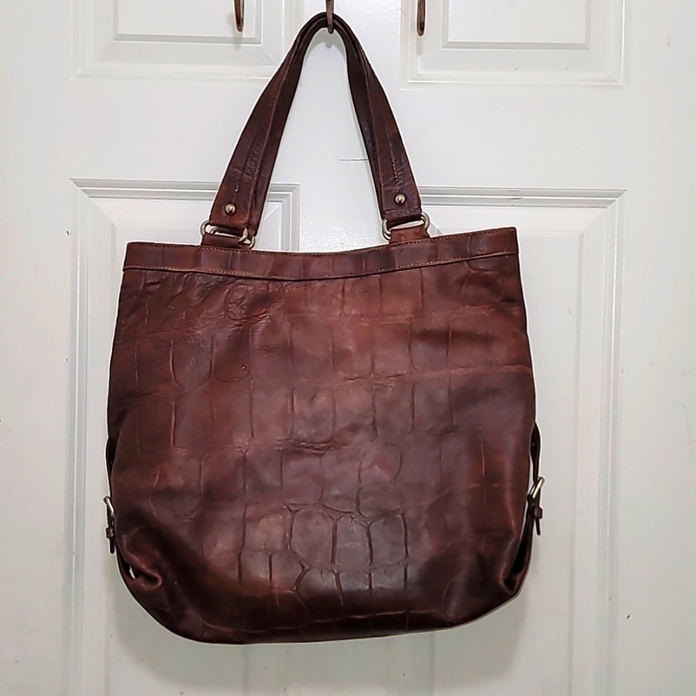 Dooney &‎ Bourke Tote Bag Womens Brown Croc Embossed Leather Shoulder Bag - Picture 3 of 11